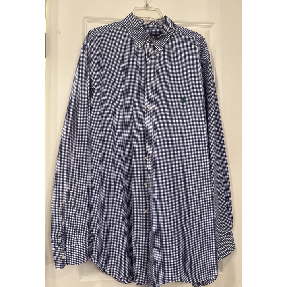 Ralph Lauren Classic Fit Blue/  White Checkered Shirt, Extra Long / Tall